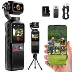 ◆4Kアクションカメラ 小型ビデオカメラ Vlogビデオカメラ ウェアラブルカメラ小型 手ブレ補正 WiFi スマホ連携 1.69タッチモニター搭載 160度広角小型ボディカメラ 180°回転レンズ 5h稼働 暗視機能【16Gカード付属】25 f8d206be