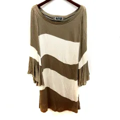 ダイアグラム Diagram ワンピース Aライン ひざ丈 長袖 ボーダー 36 茶 ブラウン アイボリー /RT