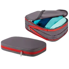 洋服 衣類 便利グッズ パッキング 圧縮バッグ スペース節約 ダブルファスナー 圧縮ポーチ (グレー トラベルポーチ S) 旅行用圧縮袋