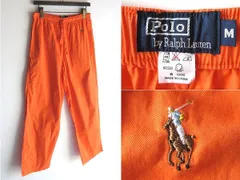 90s-00sビンテージ Polo by Ralph Lauren ラルフローレン ポロポニーロゴ刺繍 コットン イージーパンツ M オレンジ 国内正規品