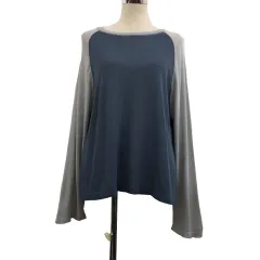 チャオパニック ティピー CIAOPANIC TYPY セーター ニット プルオーバー ラウンドネック 薄手 無地 バイカラー スリット オーバーサイズ 長袖 ONE 青 グレー ブルー