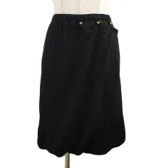 ページボーイ PAGE BOY スカート フレア 台形 膝丈 スタッズ ウエストゴム バルーン 無地 M 黒 ブラック