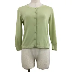 エムプルミエ M-Premier カーディガン ニット ラウンドネック 無地 長袖 34P 黄緑 イエローグリーン