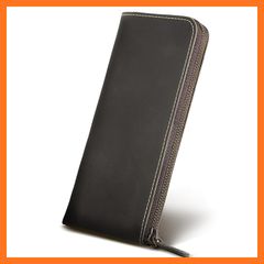 [New] [Kameto Bag Manufacturing] Men's Long Wallet [Made of High-Quality Genuine Leather] [Comfortable to the Touch] [YKK Zipper] Genuine Leather Large Capacity L-Shaped Zipper Wallet with Cowhide Leather Coin Purse Stylish Wallet for Men and Women (Dark Brown)
