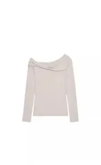 ザラ オフショルダー 長袖 Tシャツ ベージュ