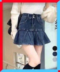 新品 プリーツデニムスカート韓国風ミニスカート デニムスカパン脚長 キュロット デニム 原宿系スカート無地【送料無料】