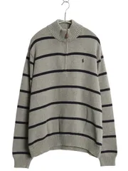 【お得なクーポン配布中!】 00s ポロ ラルフローレン ハーフジップ コットン ニット セーター メンズ XL / 古着 オールド ハイネック ボーダー リブ編み 大きいサイズ