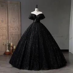 カラードレス 編み上げ ブラック オフショルダー ロングドレス 結婚式 二次会 発表会 演奏会 ウェディングドレス ウエディングドレス 前撮