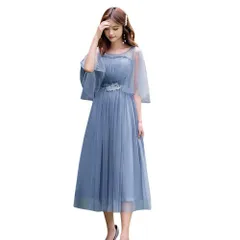 [FEISEDY] パーティードレス ワンピース 結婚式 ドレス レース ロングドレス 袖あり 謝恩会 発表会 演奏会 A8013