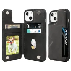 iPhone13 対応 ケース カード収納 iPhone 13用 カード入れ 軽量 スタンド機能 耐衝撃 滑り防止 背面カード収納 iPhone13 用 カバー アイフォン13 用 ケース適用 6.1インチ（ブラック）