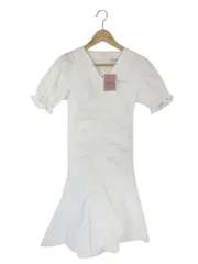 ランディ RANDY ワンピース 半袖 ギャザー パフスリーブ ジップ 無地 ホワイト サイズS QQQ