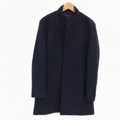 美品◇BLACK LABEL CRESTBRIDGE 立ち襟 比翼型 ロングコート ブラックレーベル クレストブリッジ メンズ ダークネイビー