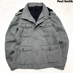 Paul Smith M-65 フィールドジャケット オフィサージャケット BDUジャケット ミリタリージャケット サファリジャケット ツイード ウール アルパカ混 フード付 2WAY ダブルジップ Lサイズ グレー ポールスミス