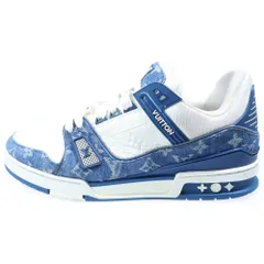 LOUIS VUITTON (ルイヴィトン) LVトレーナー デニム×レザー ローカットスニーカー ブルー×ホワイト US9/27cm