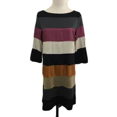 ダイアグラム グレースコンチネンタル Diagram GRACE CONTINENTAL ワンピース Iライン ミニ 切替 ボーダー マルチカラー 七分袖 36 黒 グレー ブラック