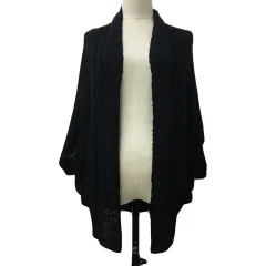 エムケー ミッシェルクラン MK MICHEL KLEIN カーディガン ニット ショールカラー 前開き ケーブル編み ドルマンスリーブ 五分袖 38 黒 ブラック