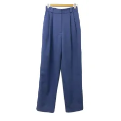 ヘザー Heather パンツ スラックス テーパード ロング タック 無地 ウエストゴム M 青 ブルー