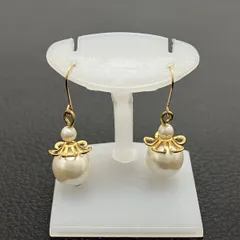 パール モチーフ デザイン ピアス K18 1.3g 金 イエロー ゴールド 
