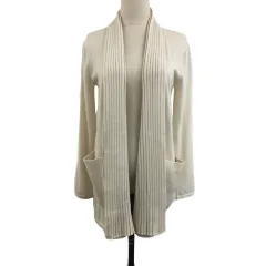 ボッシュ BOSCH カーディガン ニット ショールカラー 前開き ウール リブ 無地 長袖 38 白 ベージュ ホワイト