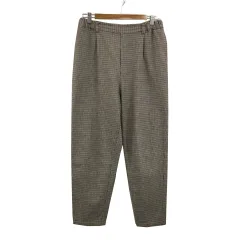 スタディオクリップ Studio Clip パンツ テーパード ロング タック ウエストゴム 千鳥格子 総柄 M ベージュ 茶 ブラウン