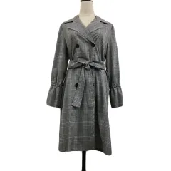 ファヴォリ favori コート トレンチ ロング ダブル 薄手 リボンベルト チェック 長袖 9AR グレー 黒 ブラック