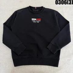 152 Tommy Hilfiger トミーヒルフィガー キッズ レディース ブラック スウェット Tシャツ 0306(3)