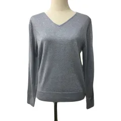 ディスコート Discoat セーター ニット プルオーバー Vネック ラメ 長袖 L グレー 水色 ライトブルー