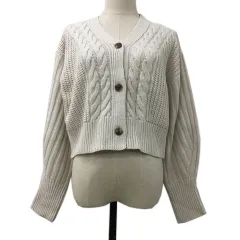 グレイル GRL カーディガン ニット Vネック クロップド リブ ケーブル編み 長袖 F 白 ベージュ ホワイト