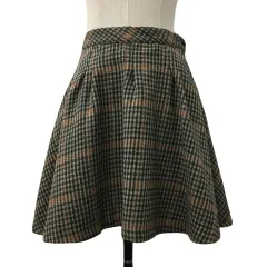 オリーブデオリーブ OLIVE des OLIVE スカート フレア ミニ タック チェック F 茶 緑 ブラウン グリーン