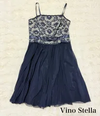 Vino Stella レース切替 シフォンプリーツワンピース ネイビー 13AR パーティードレス 結婚式 フォーマル