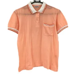 【美品】ブラックアンドホワイト 半袖ポロシャツ オレンジ×白 リブロゴプリント レディース M ゴルフウェア Black＆White