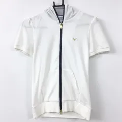 Callaway キャロウェイ 半袖フルジップパーカー 白×ネイビー パイル地 DRYSPORT  レディース M ゴルフウェア