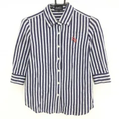 パーリーゲイツ 七分袖シャツ ネイビー×白 ストライプ ボタンダウン コットン100％ レディース 0(S) ゴルフウェア PEARLY GATES