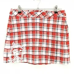 【美品】フィラゴルフ ストレッチスカート レッド×白 チェック柄 一部プリーツ レディース L ゴルフウェア FILA GOLF