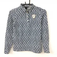 【美品】ゾーイ 長袖ポロシャツ 白×ネイビー 総柄 コットン95％ レディース 36 ゴルフウェア ZOY