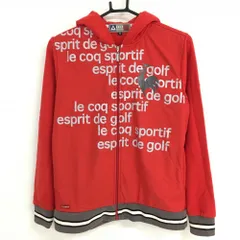 【美品】ルコック ジップパーカー レッド×グレー 前ロゴ総柄 裏起毛 ブルゾン レディース M ゴルフウェア le coq sportif