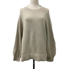 シューラルー SHOO・LA・RUE セーター ニット プルオーバー ラウンドネック 無地 ラメ 長袖 F ベージュ