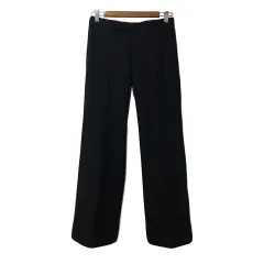 ヒューマンウーマン HUMAN WOMAN パンツ スラックス ストレート ロング ストライプ ウール センタープレス SS 紺 グレー ネイビー