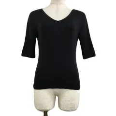 ミッシェルクラン MICHEL KLEIN セーター ニット プルオーバー Vネック 無地 薄手 ラメ 五分袖 38 黒 ブラック