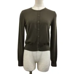 エムプルミエ M-Premier カーディガン ニット クルーネック 無地 長袖 36 緑 茶 グリーン ブラウン