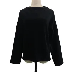 ローリーズファーム LOWRYS FARM カットソー プルオーバー ボトルネック 無地 コーデュロイ 長袖 L 黒 ブラック