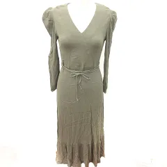 スピック&スパン Spick&Span U by ワンピース Aライン ロング 長袖 ウエストマーク カーキ /RT