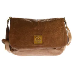 TORY BURCH (トリー バーチ) ウッドロゴプレート レザー ショルダーバッグ ゴールド金具 ブラウン