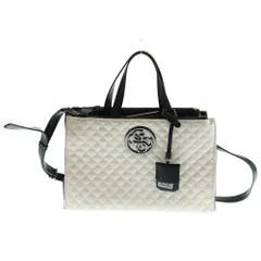 GUESS (ゲス) 2WAYバッグ キルティング ハンドバッグ トートバッグ ショルダーバッグ ホワイト×ブラック ブラック金具 レザー