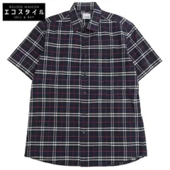 BURBERRY バーバリー ストレッチコットン チェック 半袖シャツ トップス メンズ ネイビー L 8020964 L