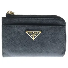 PRADA (プラダ) トライアングルロゴ サフィアーノ L字ファスナー コイン カードケース フラグメントケース ブラック レザー 1PP122 ゴールド金具