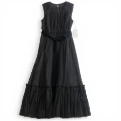 未使用品　GRACE CONTINENTAL グレースコンチネンタル プリーツロングドレス ワンピース 0124335049 36　グレー　フレア　腰ひも付