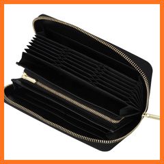 [New] [DCLKO] 2026 Women's Genuine Leather Cowhide Long Wallet, Multi-Function Wallet, YKK Zipper, 22 Card Slots, Large Capacity, Genuine Leather, Skimming Protection (Black)