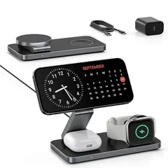KEEPRO ワイヤレス充電器 3in1 折り畳み式 Magsafe充電器 同時に3つのデバイス充電 15W/10W/7.5W マルチ充電スタンド マグセーフ充・電器 マグネット式 iPhone/Apple Watch/Airpodsに対応 無線充・電器  1