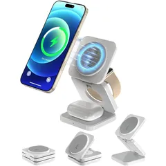 ワイヤレス充電器 3-in-1 マグネット式 折り畳み式 Qi対応 急速充電 軽量 5W/7.5W/10W/15W対応iPhone16/15/14/13/12/iWatch Ultra2/Ultra/SE/10/9/8/7/6/5/4/3/AirPods  0